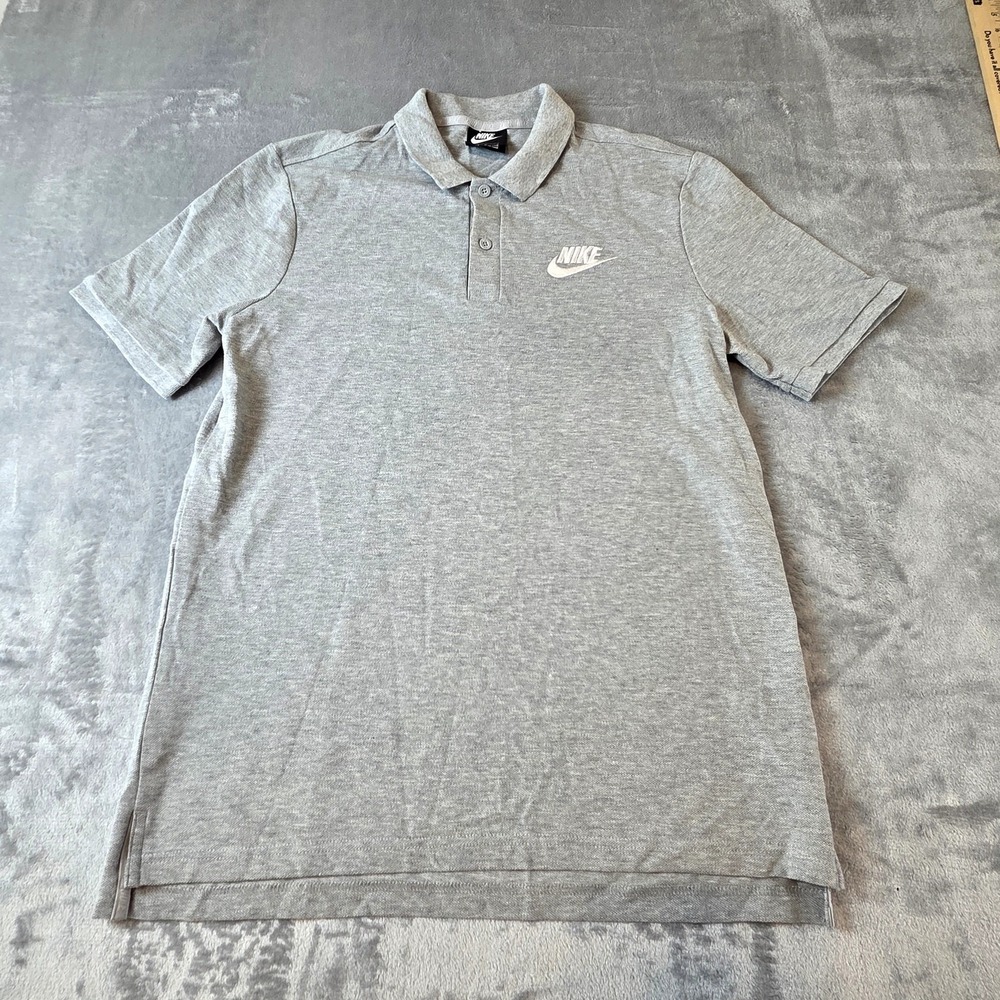 Nike Polo Shirt Mens‎ Size M Gray Excellent Short Sleeve Sportswear Logo Pique